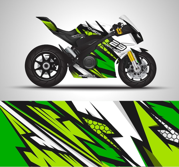 Etiqueta de envoltura de motocicleta e ilustración de etiqueta de vinilo.