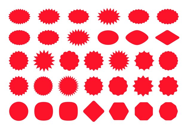 Etiqueta de estrella de llamada. Insignia de precio Starburst. . Ráfaga de formas promocionales. Etiqueta de precio vacía roja.