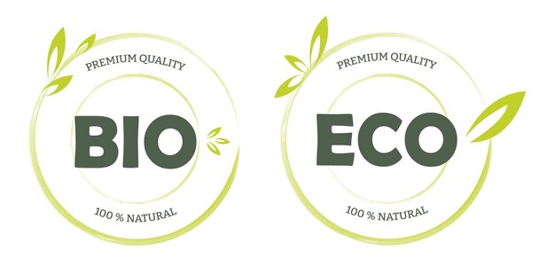 Etiqueta, etiqueta, insignia y logotipo de productos ecológicos, bio, orgánicos y naturales. Icono de ecología. Plantilla de logotipo w