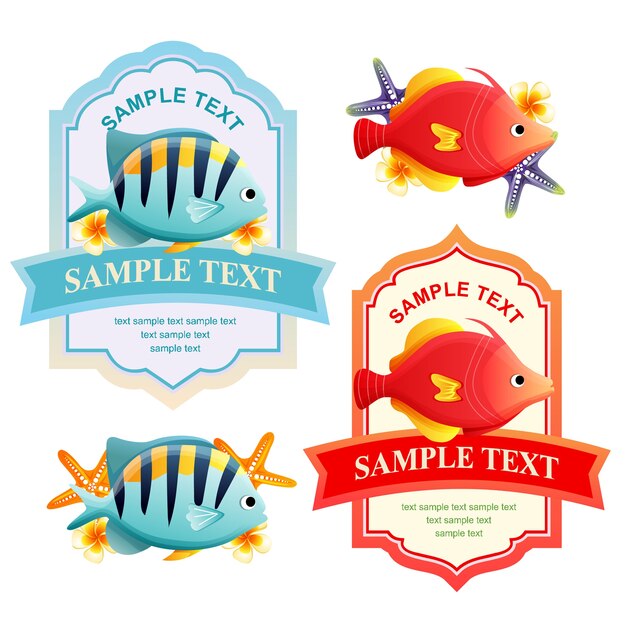 etiqueta de feliz verano con peces tropicales