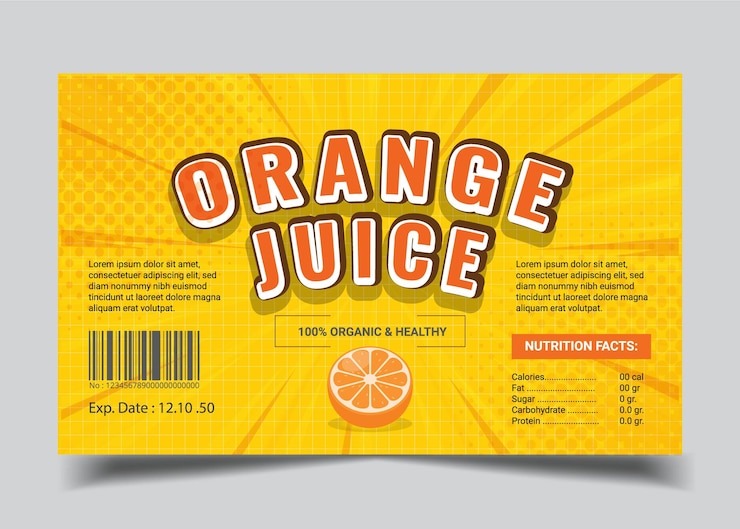 etiqueta para la fruta ecológica publicidad del jugo de naranja del producto