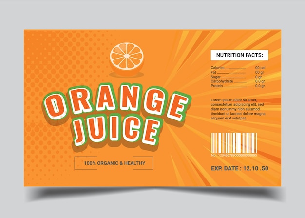 Vector etiqueta para la fruta ecológica publicidad del jugo de naranja del producto