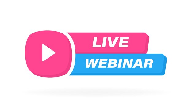 Etiqueta geométrica de seminario web en vivo con emblema de botón de reproducción Diseño de logotipo Ilustración vectorial moderna