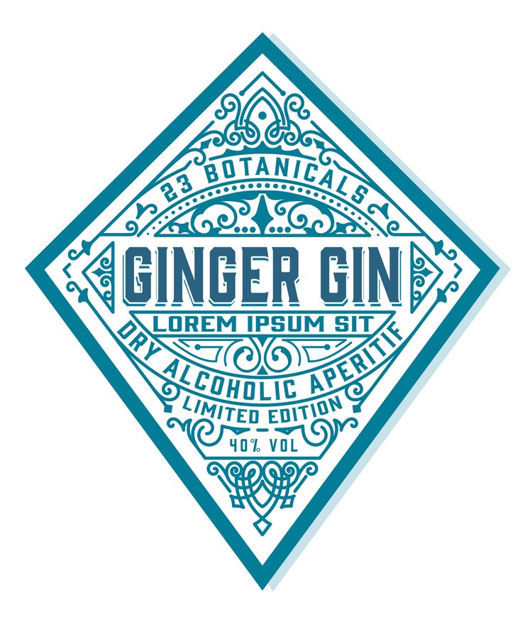 Vector etiqueta de ginebra de lujo con adornos florecientes