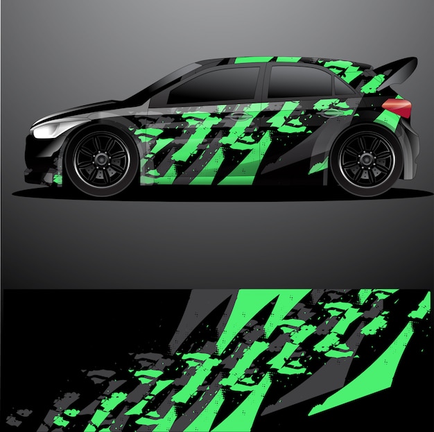 Etiqueta gráfica del coche de rally, diseño abstracto