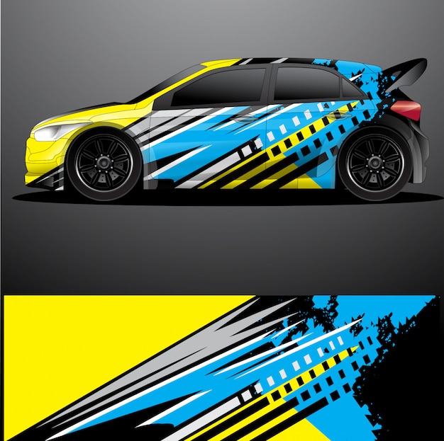 Etiqueta gráfica del coche de rally, diseño abstracto