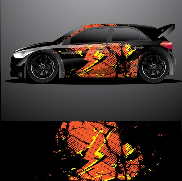 etiqueta gráfica del coche de rally, diseño abstracto