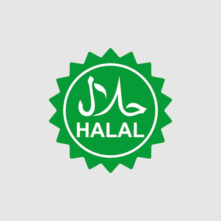 Vector etiqueta halal etiqueta de certificado icono de alimentos ilustración vectorial diseño plano