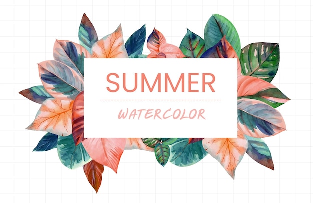 Etiqueta de hoja de verano pintada por acuarela.