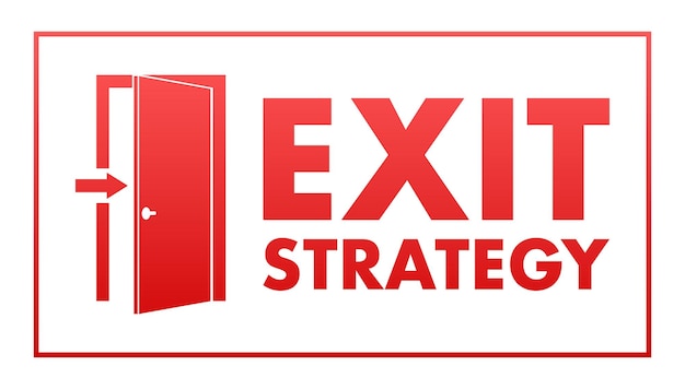 Etiqueta de icono de estrategia de salida protección de emergencia ilustración de stock vectorial