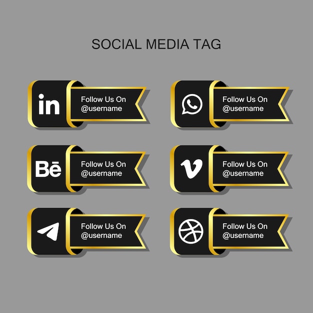 Vector etiqueta de icono de oro de redes sociales populares