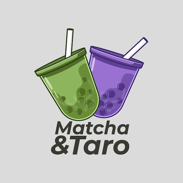 etiqueta de ilustración vectorial matcha y taro eps 10