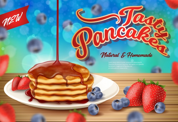 Etiqueta de inscripción new fasty pancakes realistic.