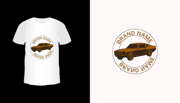 Etiqueta de insignia de logotipo de automóviles antiguos y plantilla de emblema en camiseta