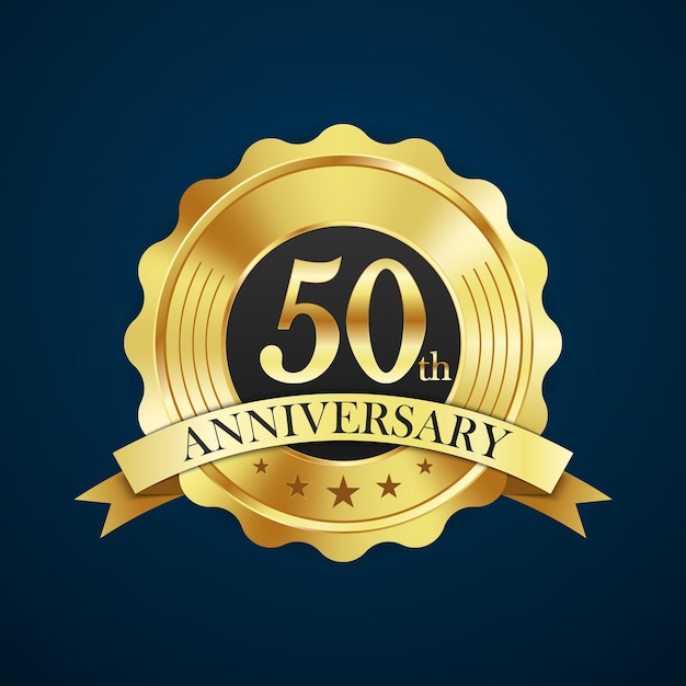 Etiqueta de insignia de oro de lujo de celebración de aniversario, ilustración vectorial