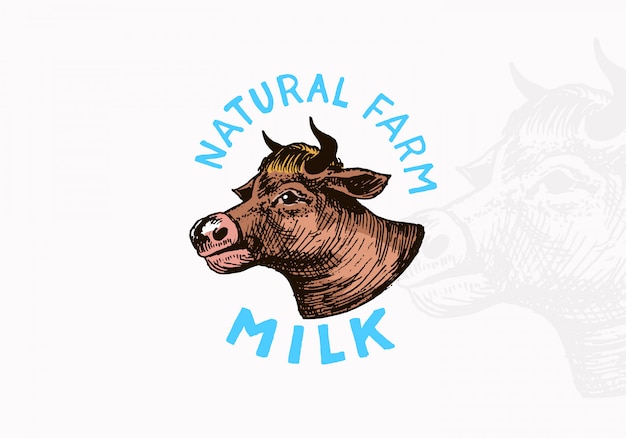 Etiqueta de leche. Logotipo de vaca vintage para tienda.