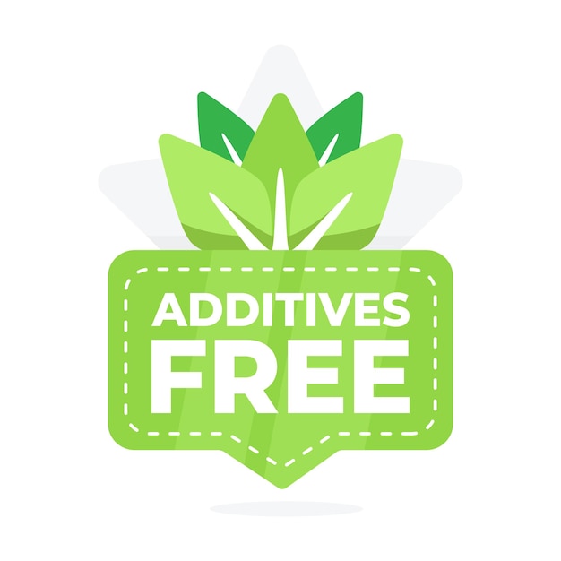 Etiqueta libre de aditivos con hojas verdes vibrantes para productos limpios y naturales