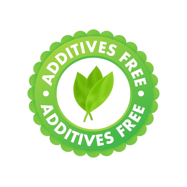 Etiqueta libre de aditivos verdes sobre fondo blanco Nutrición orgánica natural Signo prohibido