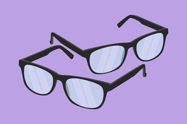 Etiqueta de logotipo de anteojos estilizados de dibujo plano de carácter Gafas de moda modernas Gafas de lectura de moda Gafas limpias para plantilla de icono de logotipo de tienda óptica Ilustración de vector de diseño de dibujos animados