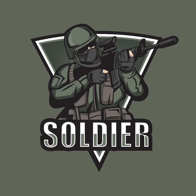 Etiqueta del logotipo deportivo soldados listos para disparar vector militar eps10