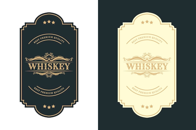 Vector etiqueta de logotipo de marcos de lujo real vintage para etiquetas de botellas de bebidas y alcohol de whisky