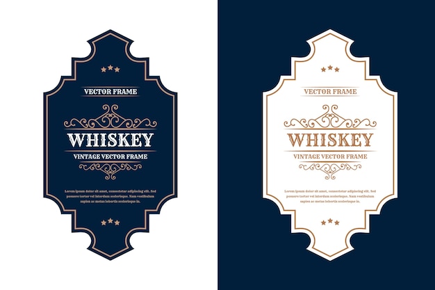 Etiqueta de logotipo de marcos de lujo vintage para etiquetas de botellas de bebidas y alcohol de whisky de cerveza premium