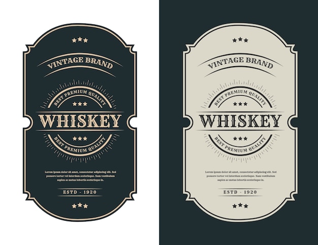 Vector etiqueta de logotipo de marcos de lujo vintage para etiquetas de botellas de bebidas y alcohol de whisky de cerveza