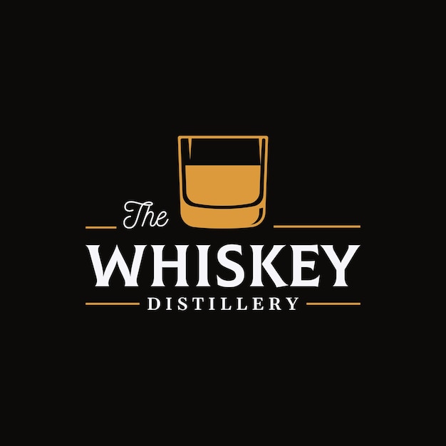 Vector etiqueta de logotipo de whisky premium vintage con letras a mano para bebidas ron pub company