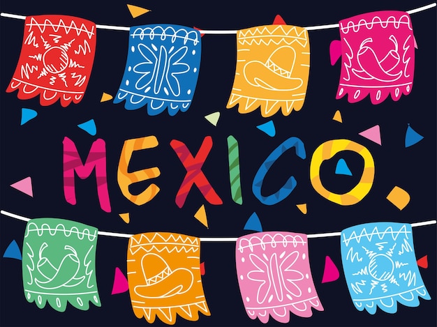 Vector etiqueta de méxico con diseño de guirnalda decorativa mexicana.