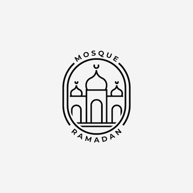 Etiqueta minimalista del logotipo de Vector de arte de línea musulmana de la mezquita, diseño de ilustración del concepto islámico de Ramadán Mubarak