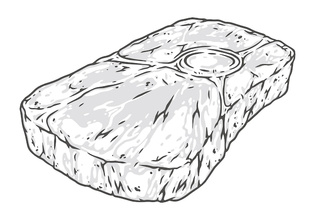 Etiqueta monocromática de carne cruda y antigua
