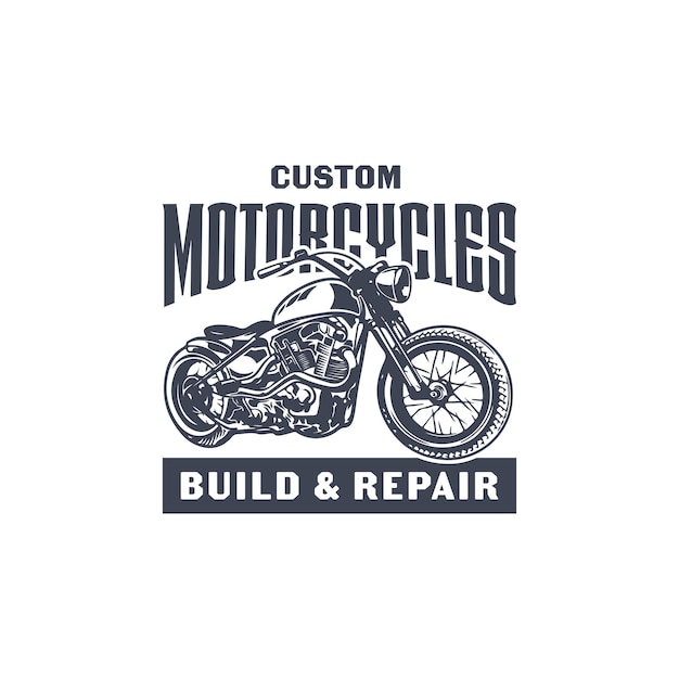 Etiqueta de motocicleta personalizada en estilo vintage con plantilla de diseño de logotipo de vector aislado de fondo oscuro
