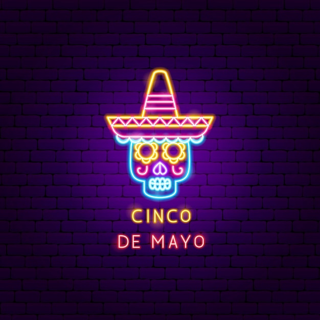 Etiqueta de neón del cinco de mayo