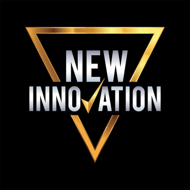 etiqueta Nueva innovación en el triángulo dorado. Diseño de etiqueta elegante vectorial