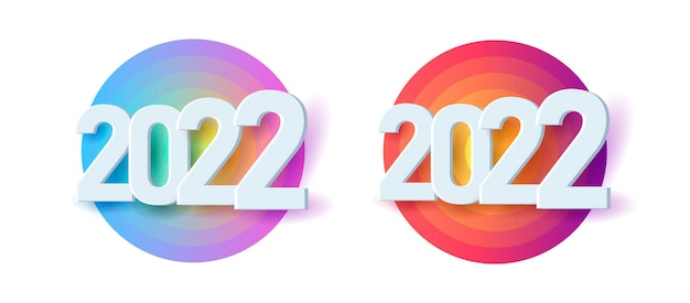 Etiqueta o etiqueta de año nuevo 2022 con cifras de volumen en formas de círculo degradado aisladas