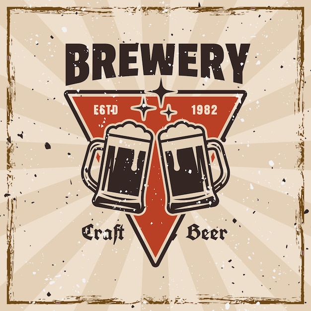 Etiqueta o logotipo de emblema retro de color cervecería en el fondo con texturas gruesas en capas separadas