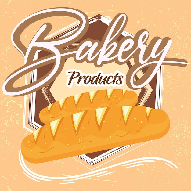 Etiqueta de panadería retro coloreada con un par de panes ilustración vectorial