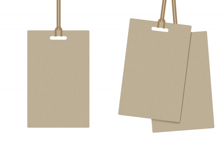 Vector etiqueta de papel realista y cuerda marrón para etiqueta, cupón o tarjeta de información. diseño de concepto de negocio y objeto.