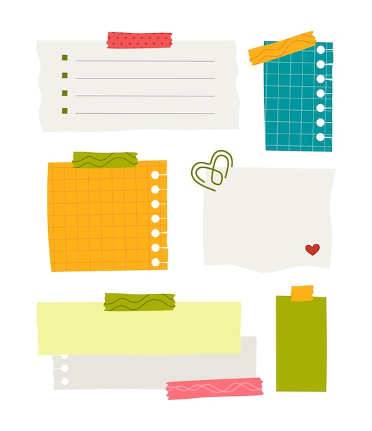 Etiqueta de papel varias notas son accesorios personales para organizar documentos Ilustración vectorial
