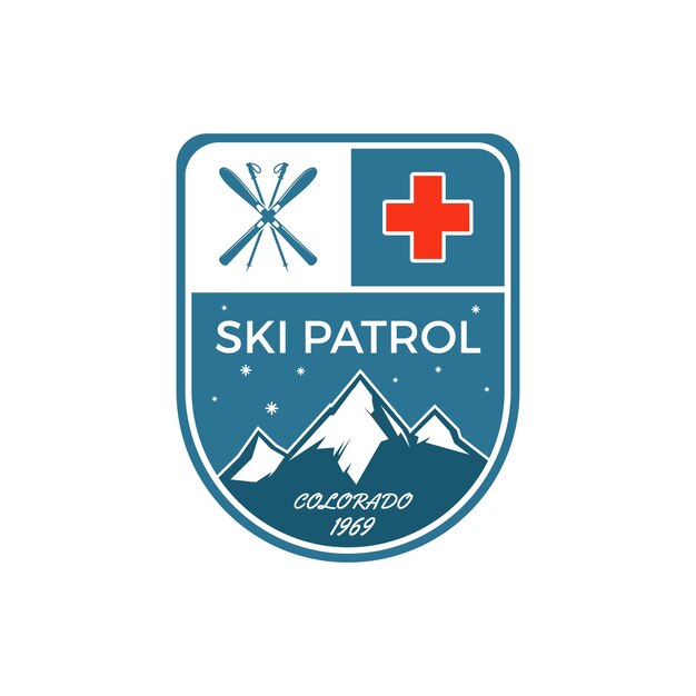Etiqueta de patrulla de esquí Vintage Insignia de explorador de deportes de invierno de montaña Diseño de logotipo de aventura al aire libre Viajes