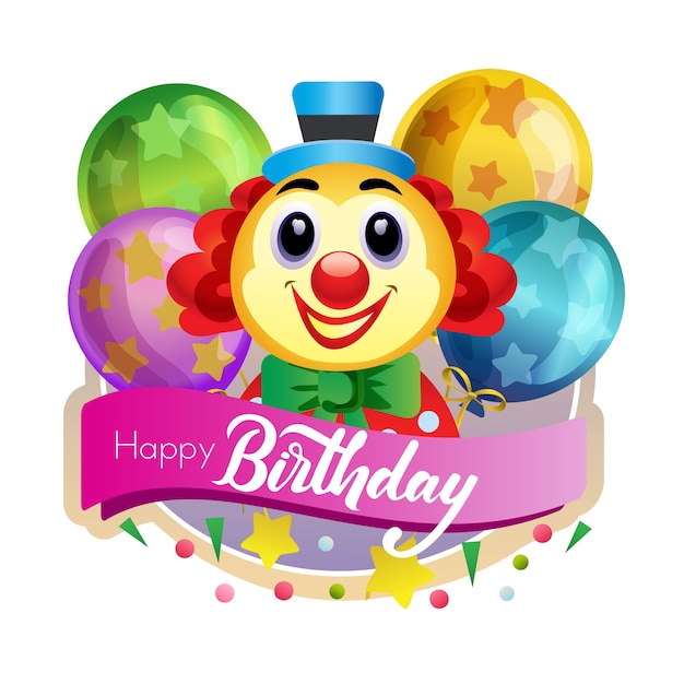 Etiqueta de payaso feliz cumpleaños