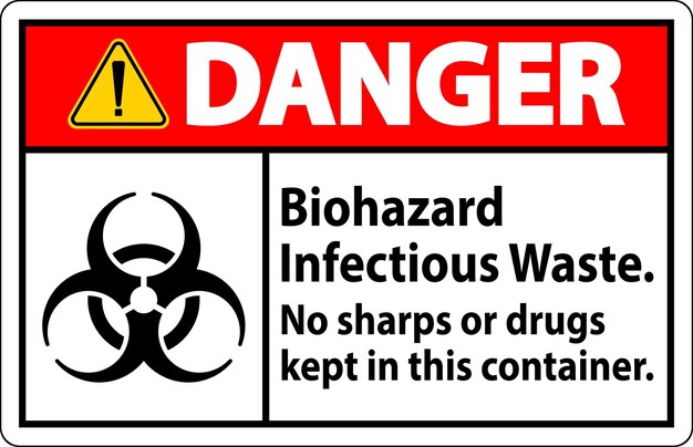 Etiqueta de peligro Biohazard Deshechos infecciosos No se guardan artículos afilados ni drogas en este recipiente
