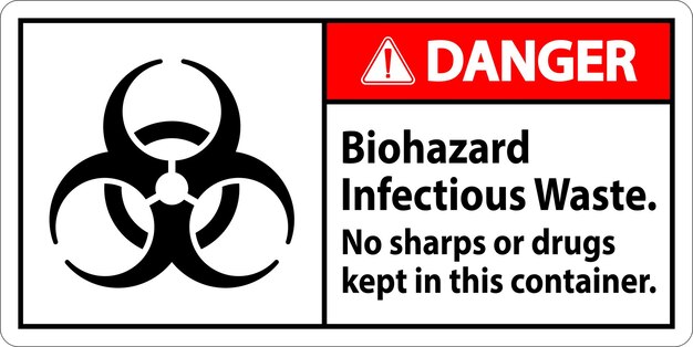 Etiqueta de peligro Biohazard Deshechos infecciosos No se guardan artículos afilados ni drogas en este recipiente