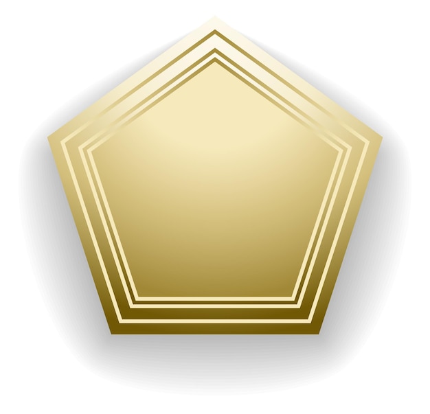 Etiqueta del pentágono dorado Emblema en blanco de metal realista