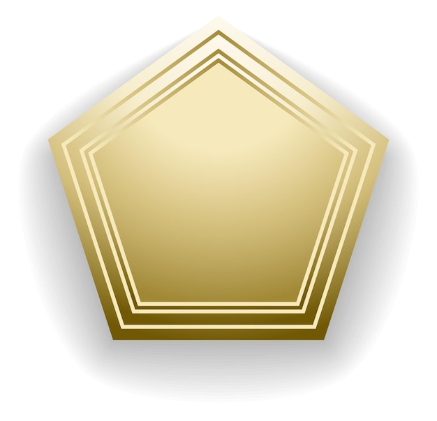 Etiqueta del pentágono dorado emblema en blanco de metal realista