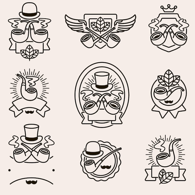 Etiqueta de pipas de tabaco y conjunto de íconos iconos de colección de pipes de tabaco vector