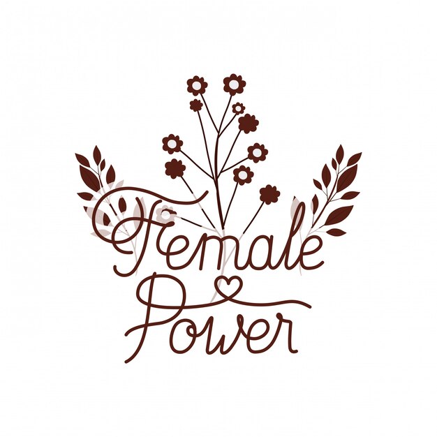 Etiqueta de poder femenino con el icono aislado flor