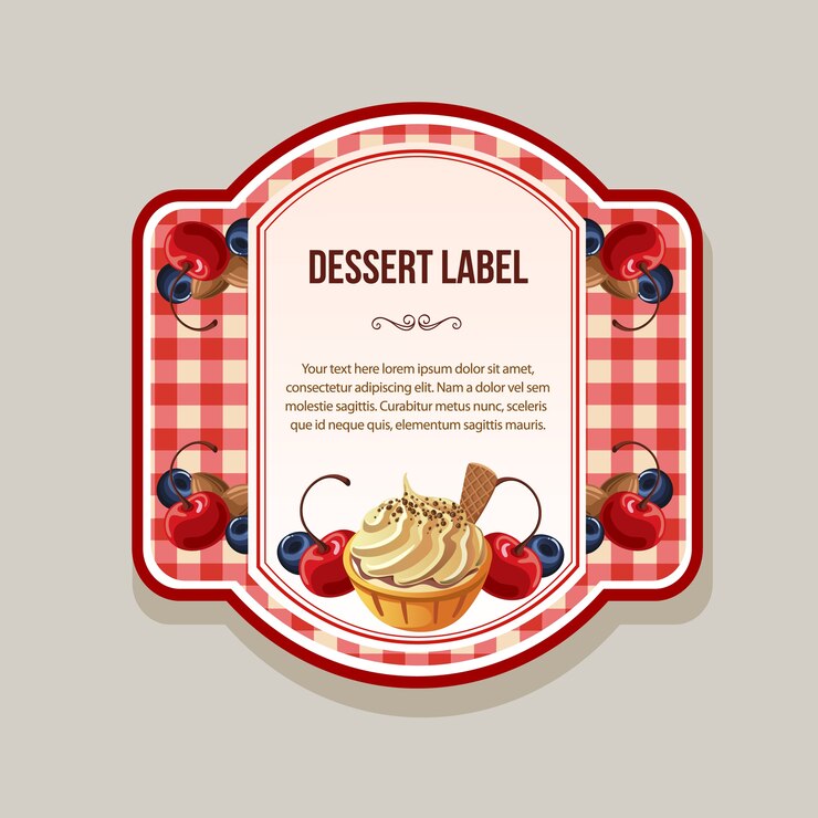 Etiqueta de postre con tartaleta de crema
