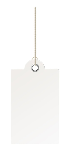 Etiqueta de precio en blanco colgando de una cuerda Maqueta de papel realista