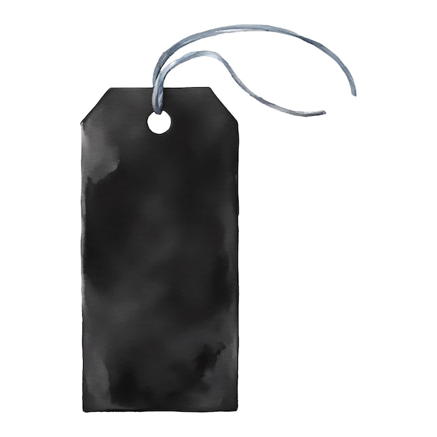 Etiqueta de precio en blanco negro con cuerda aislada ilustración de pintura en acuarela dibujada a mano